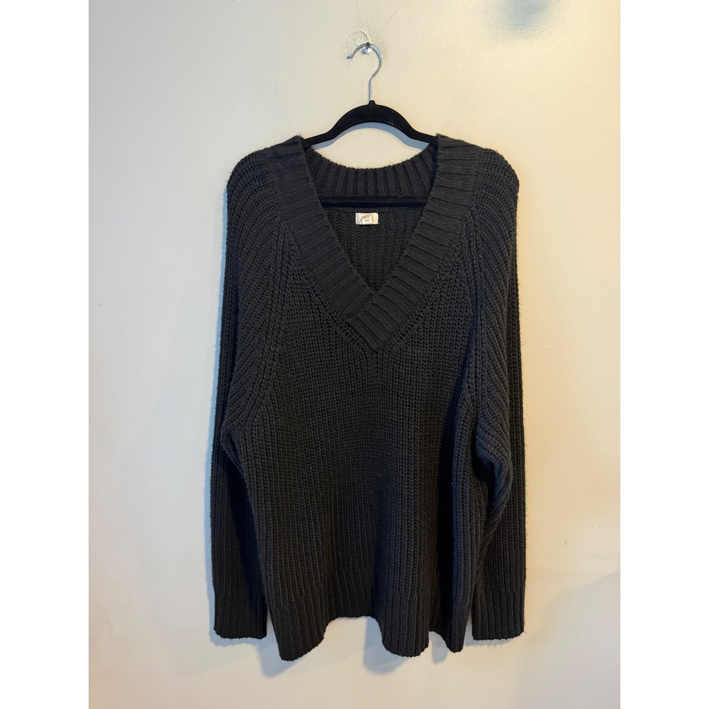 a.n.a A New Approach Black Shaker Knit V-Neck Sweater 3X Plus Size Pullover